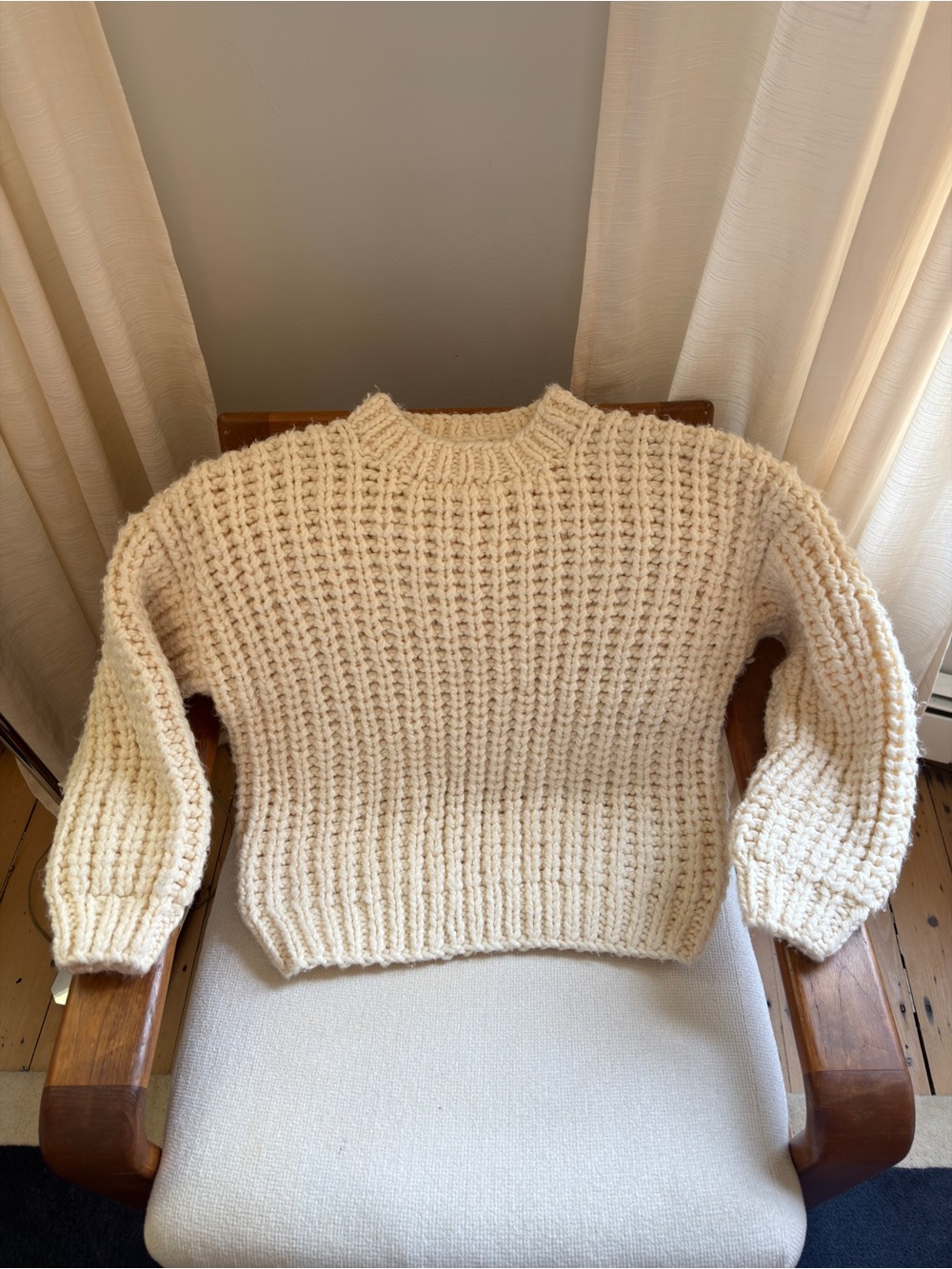 Sandro Cream Chunky Cable Knit Crewneck Sweater